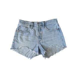 Levis Premium 501 Button Fly Shorts Womens 27 Light Wash Distressed Beachy Surf